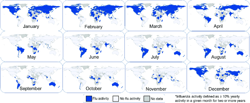 Global-maps-of-monthly-influenza-activity-2011-2016